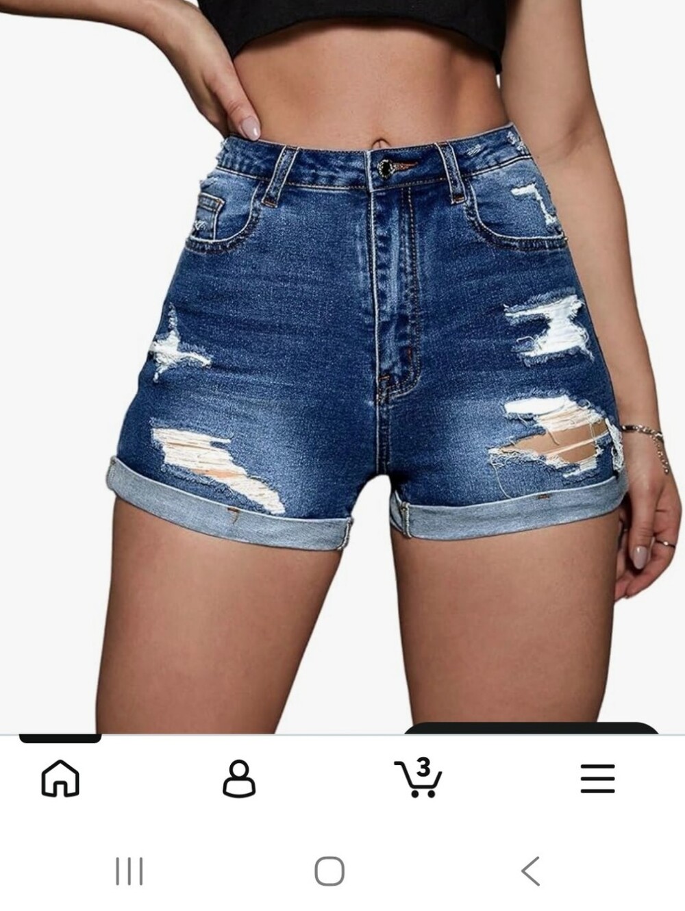 Amazon Women's Distressed High-Rise Denim Shorts - Blue